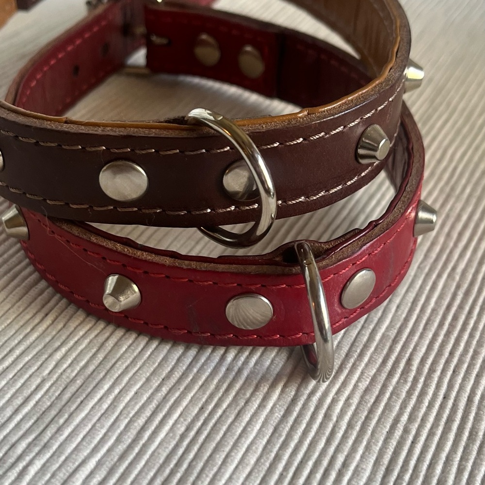 Brown and Red Spiked Dog Collars